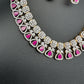 AD Color Stones Short Neckline Necklace - Red
