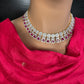 AD Color Stones Short Neckline Necklace - Red