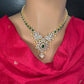 AD Color Stones Short Necklace with Swarovski Pearls - Green