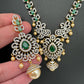 AD Color Stones Short Necklace with Swarovski Pearls - Green