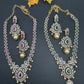 AD Color Stones Short Necklace with Swarovski Pearls - Green