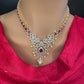 AD Color Stones Short Necklace with Swarovski Pearls - Red