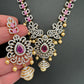 AD Color Stones Short Necklace with Swarovski Pearls - Red