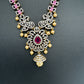 AD Color Stones Short Necklace with Swarovski Pearls - Red