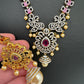 AD Color Stones Short Necklace with Swarovski Pearls - Red