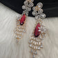 AD Color Stone Statement Earings - Red