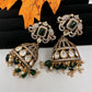 AD Kundan Color Stone Jhumki Earings - Green