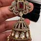 AD Kundan Color Stone Jhumki Earings - Red