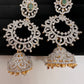 Diamond Finish Color Stone Jhumka Earings - Green