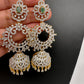 Diamond Finish Color Stone Jhumka Earings - Green