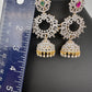 Diamond Finish Color Stone Jhumka Earings - Red