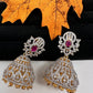 AD Jhumki Color Stone Earings - Red