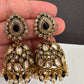 AD Color Stone Kundan Jhumki Earings - Blue