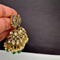 AD Color Stone Kundan Jhumki Earings - Green