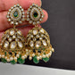AD Color Stone Kundan Jhumki Earings - Green