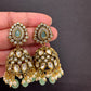 AD Color Stone Kundan Jhumki Earings - LightGreen