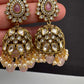 AD Color Stone Kundan Jhumki Earings - Pink