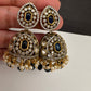 AD Color Stone Kundan Jhumki Earings - Blue