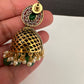 AD Color Stone Kundan Jhumki Earings - Green
