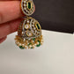 AD Color Stone Kundan Jhumki Earings - Green
