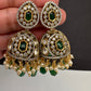 AD Color Stone Kundan Jhumki Earings - Green