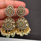 AD Color Stone Kundan Jhumki Earings - LightGreen