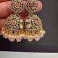 AD Color Stone Kundan Jhumki Earings - Pink