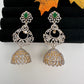 Diamond Color Stone Big Jhumki Earings - Green