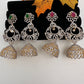 Diamond Color Stone Big Jhumki Earings - Red