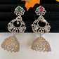 Diamond Color Stone Big Jhumki Earings - Red