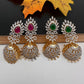 Diamond Color Stone Jhumka Earings - Green