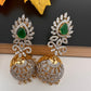 Diamond Color Stone Jhumka Earings - Green