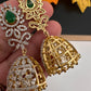 Diamond Color Stone Jhumka Earings - Green