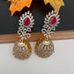Diamond Color Stone Jhumka Earings - Red