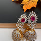 Diamond Color Stone Jhumka Earings - Red