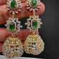 Diamond Color Stone Jhumka Earings - Green