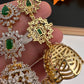 Diamond Color Stone Jhumka Earings - Green