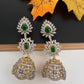 Diamond Color Stone Jhumka Earings - Green