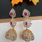 Diamond Color Stone Jhumka Earings - Red