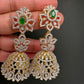 Diamond Color Stone Jhumka Earings - Green