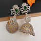 Diamond Color Stone Jhumka Earings - Green