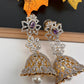 Diamond Color Stone Jhumka Earings - Purple