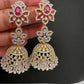 Diamond Color Stone Jhumka Earings - Red