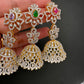 Diamond Color Stone Jhumka Earings - Red