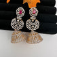Diamond Color Stone Jhumka Earings - Red
