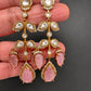 Victorian Carved Stone Color Stone Earings - Pink