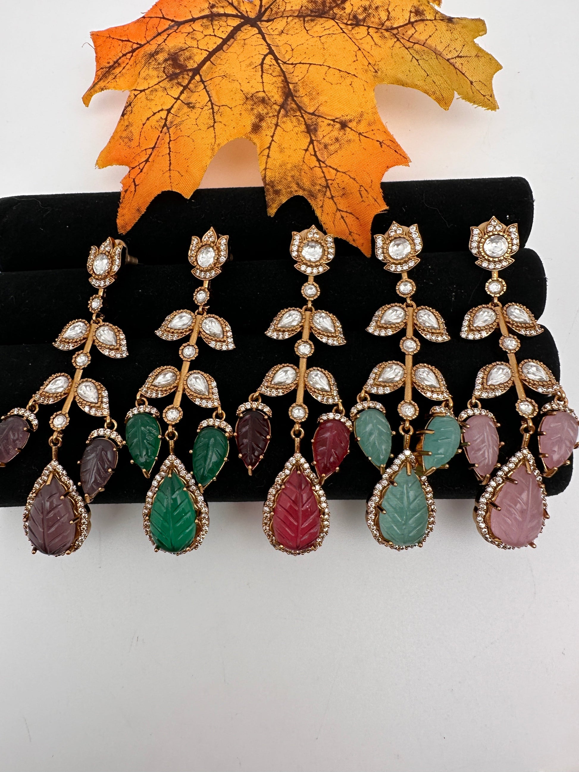 Victorian Carved Stone Color Stone Earings - Red