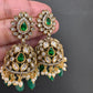 AD Color Stone Jhumki Earings - Green