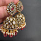 AD Color Stone Jhumki Earings - Red