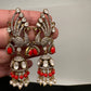Peacock AD Color Stone Victorian Jhumki Earings - Coral